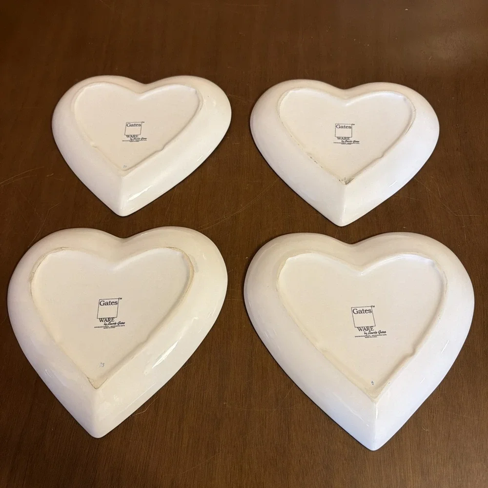 4 Laurie Gates Heart Floral Salad Luncheon Plates Pink, Green, Purple, Blue